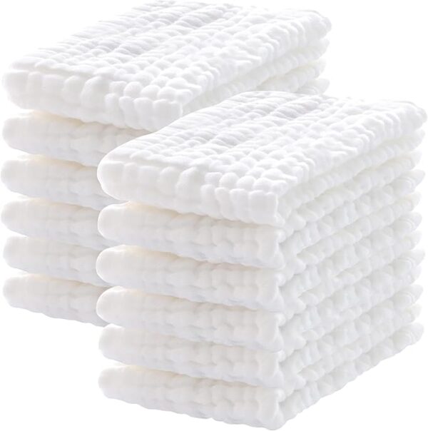 12-Pack Muslin Burp Cloths – 100% Cotton, Extra Soft & Absorbent, 20"x10"