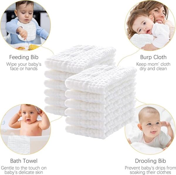 12-Pack Muslin Burp Cloths – 100% Cotton, Extra Soft & Absorbent, 20"x10" - Image 3